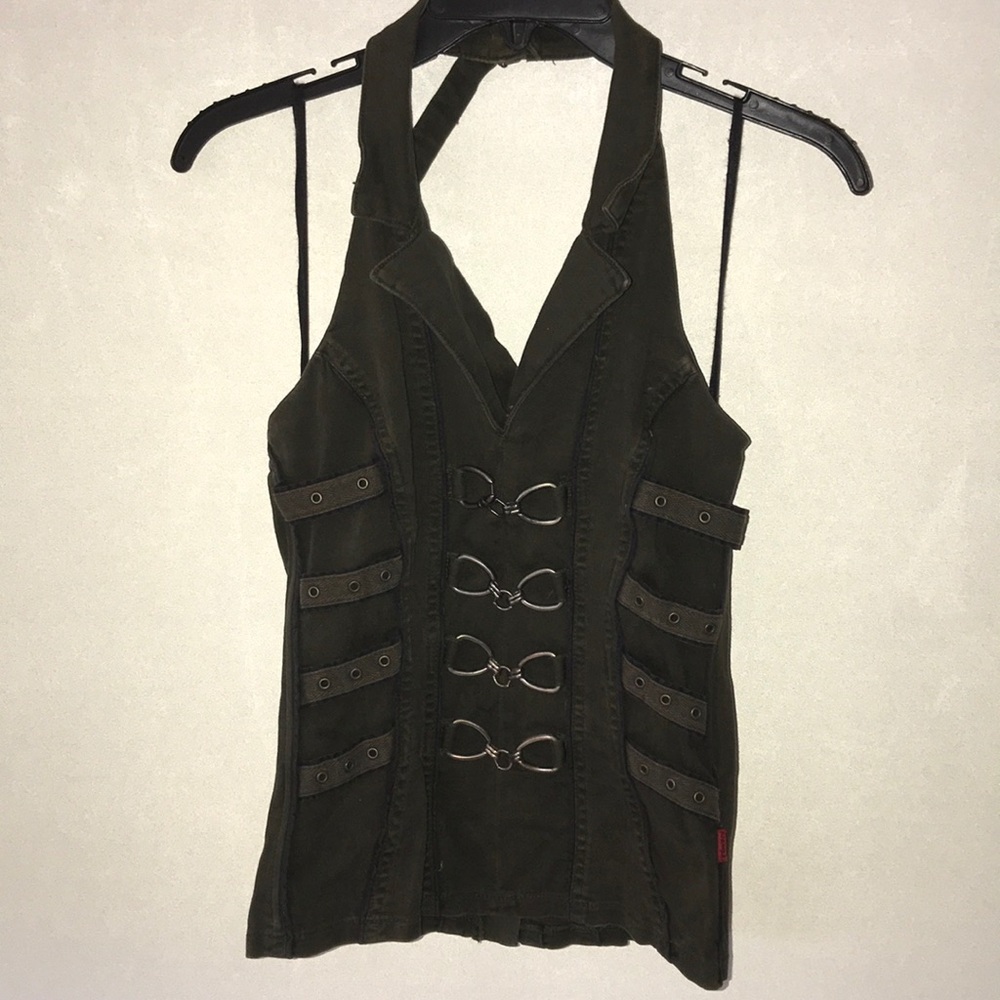 Vintage Tripp NYC army green buckled top